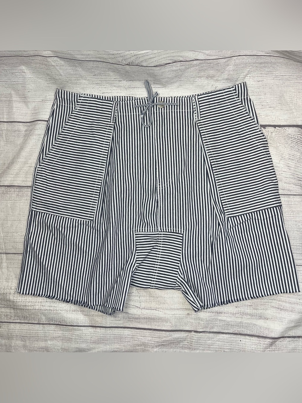 Jaded Gypsy Women’s L/XL Olivia Navy White Striped Drop Crotch Shorts